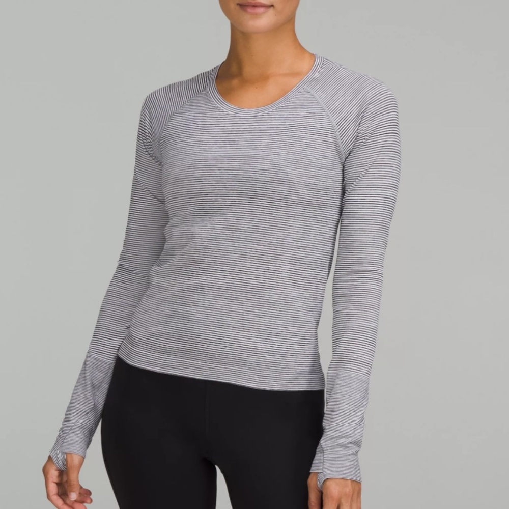 lululemon athletica Gray Striped Long Sleeve Tee